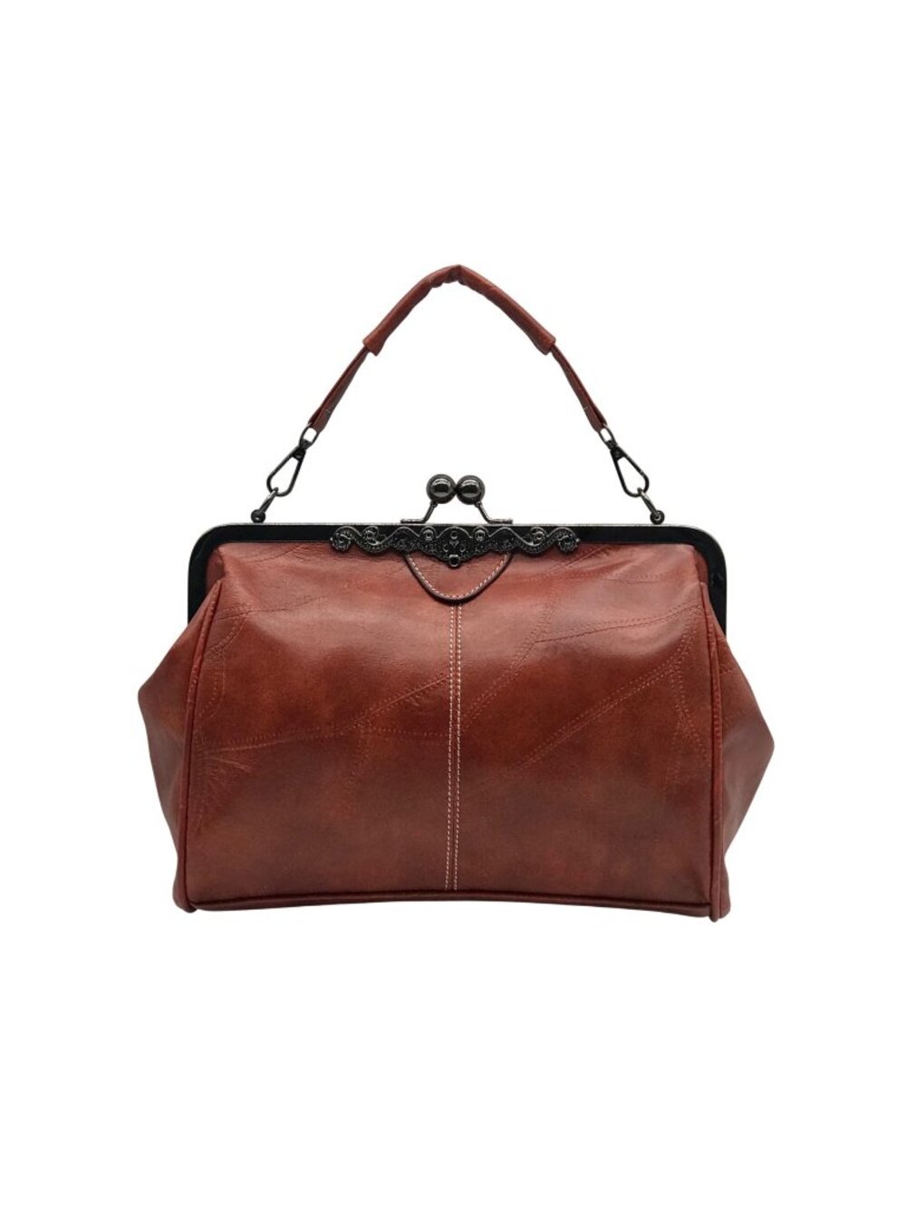 Vintage Kiss-Lock Oil Wax Leather Crossbody Bag